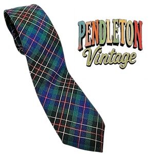 PENDLETON VTG Woolen 100% Virgin Wool Malcolm Blue Tartan Men's Tie Made In USA